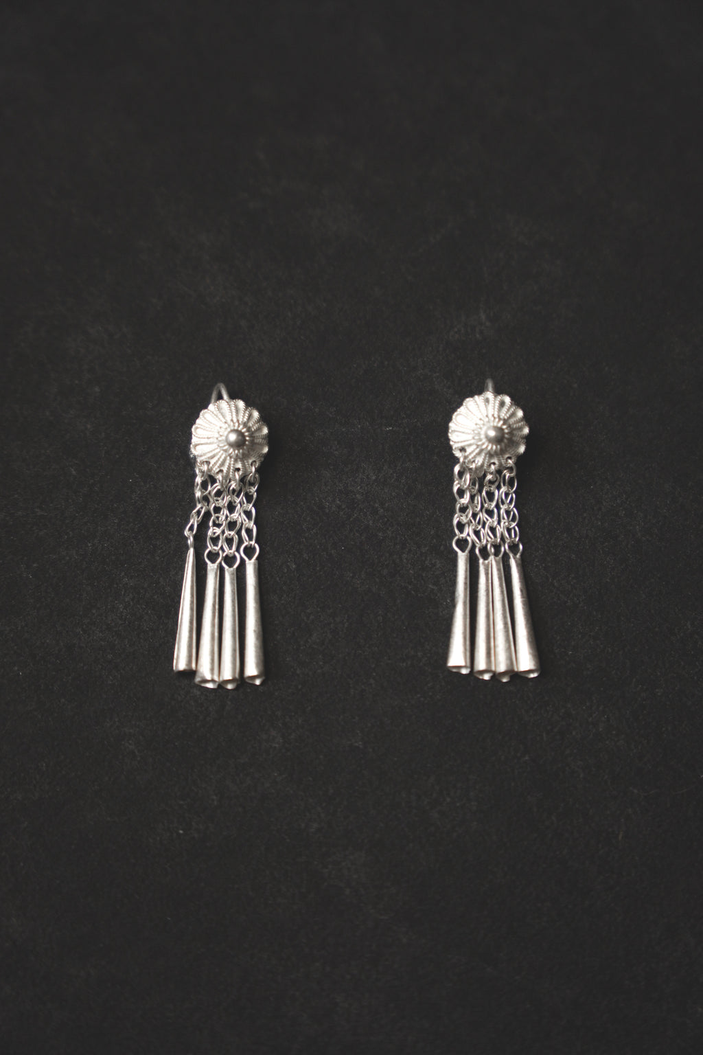Yi Soma Flower 990 Fine Silver Chain Tassel Drop Earrings