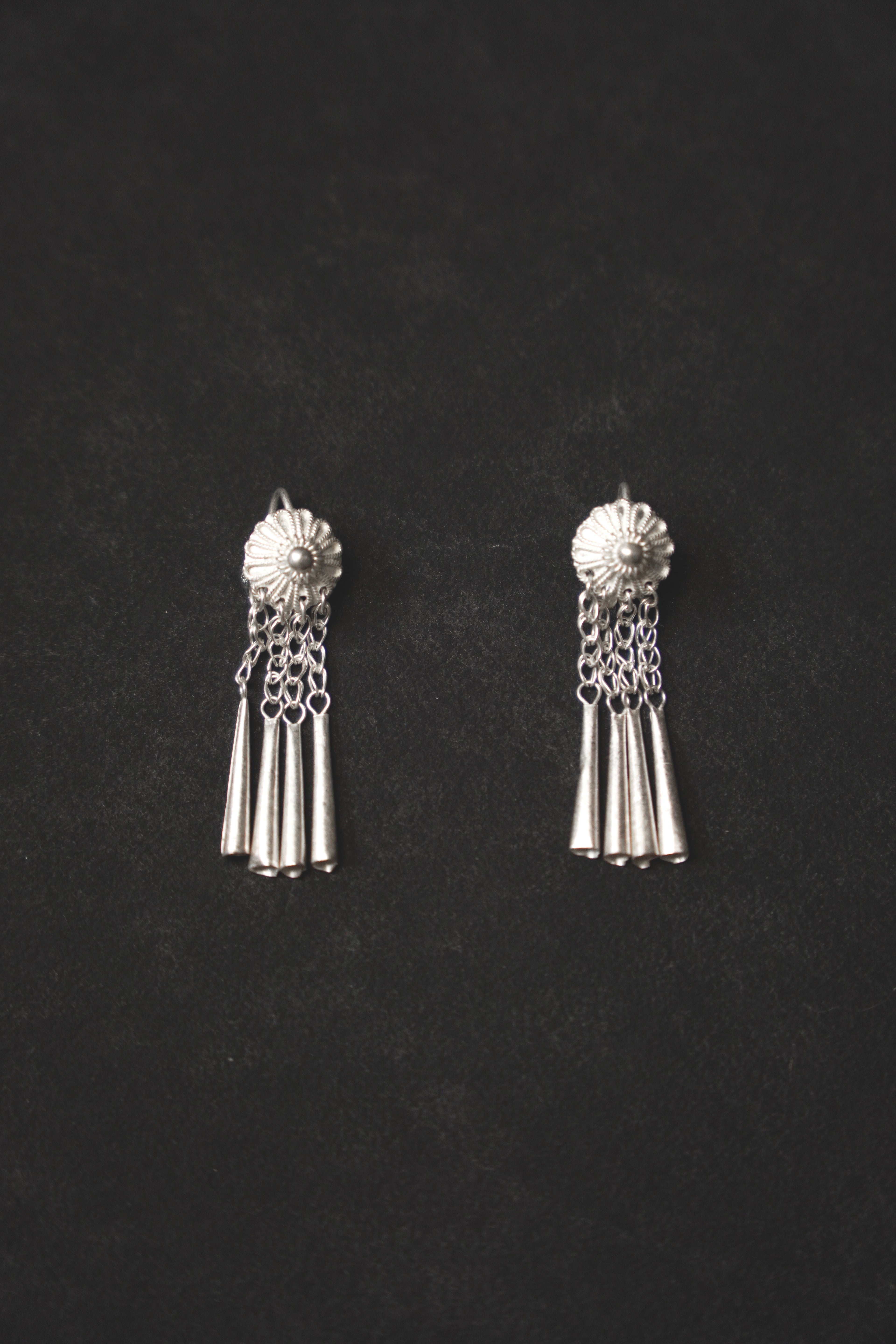 Yi Soma Flower 990 Fine Silver Chain Tassel Drop Earrings