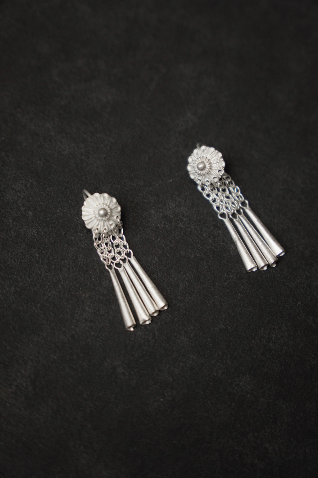 Yi Soma Flower 990 Fine Silver Chain Tassel Drop Earrings