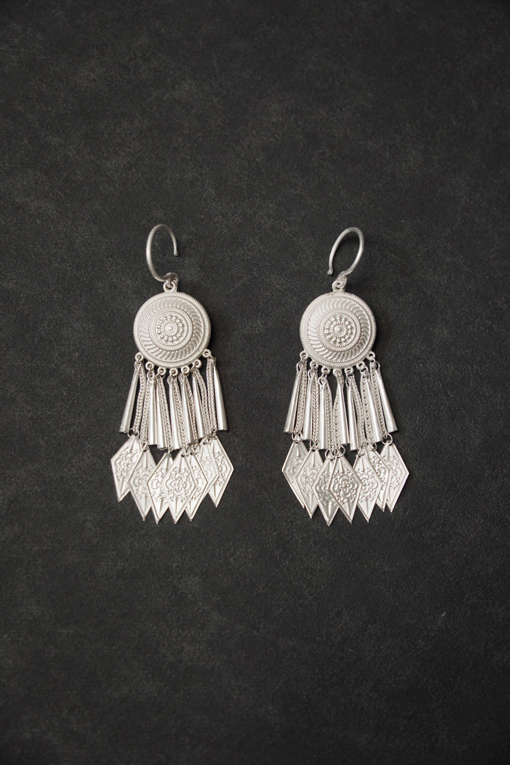 Yi Sun Disc Floral Fringe Silver Earrings