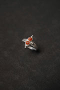 Yi Twin Red Agate,990 Silver Tribal Ring