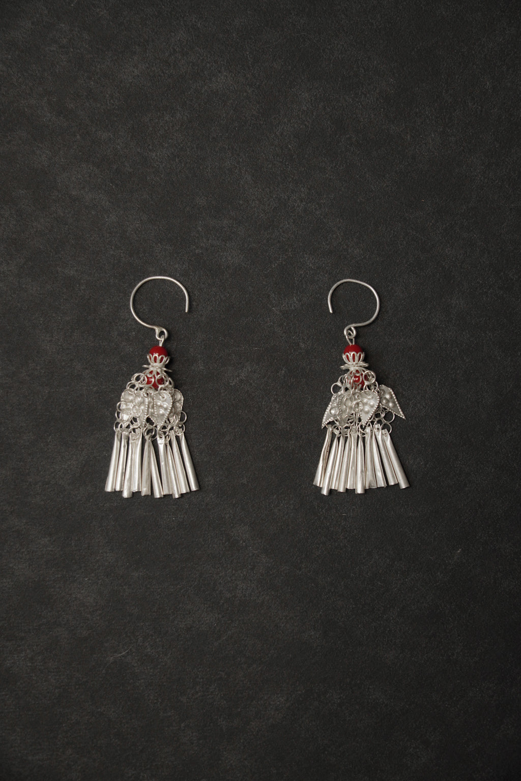 Floral Bell Yi Ethnic Red Agate Drop Hoops