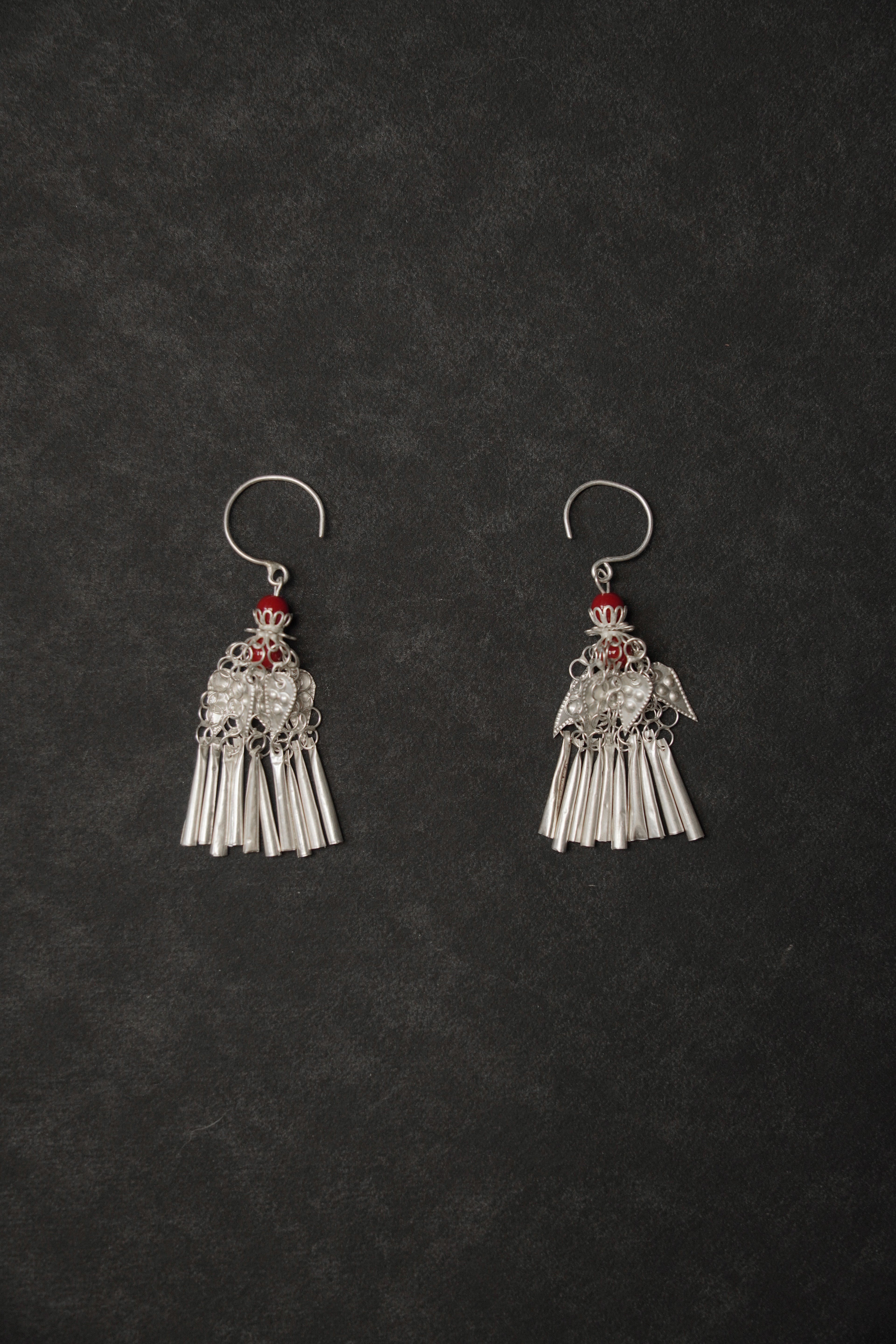Floral Bell Yi Ethnic Red Agate Drop Hoops