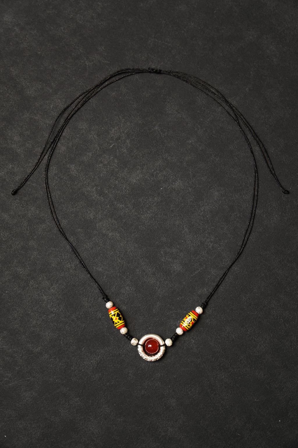Yi Red Agate&Hand-painted Wooden Totems Cord Necklace