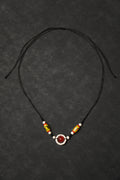 Yi Red Agate&Hand-painted Wooden Totems Cord Necklace