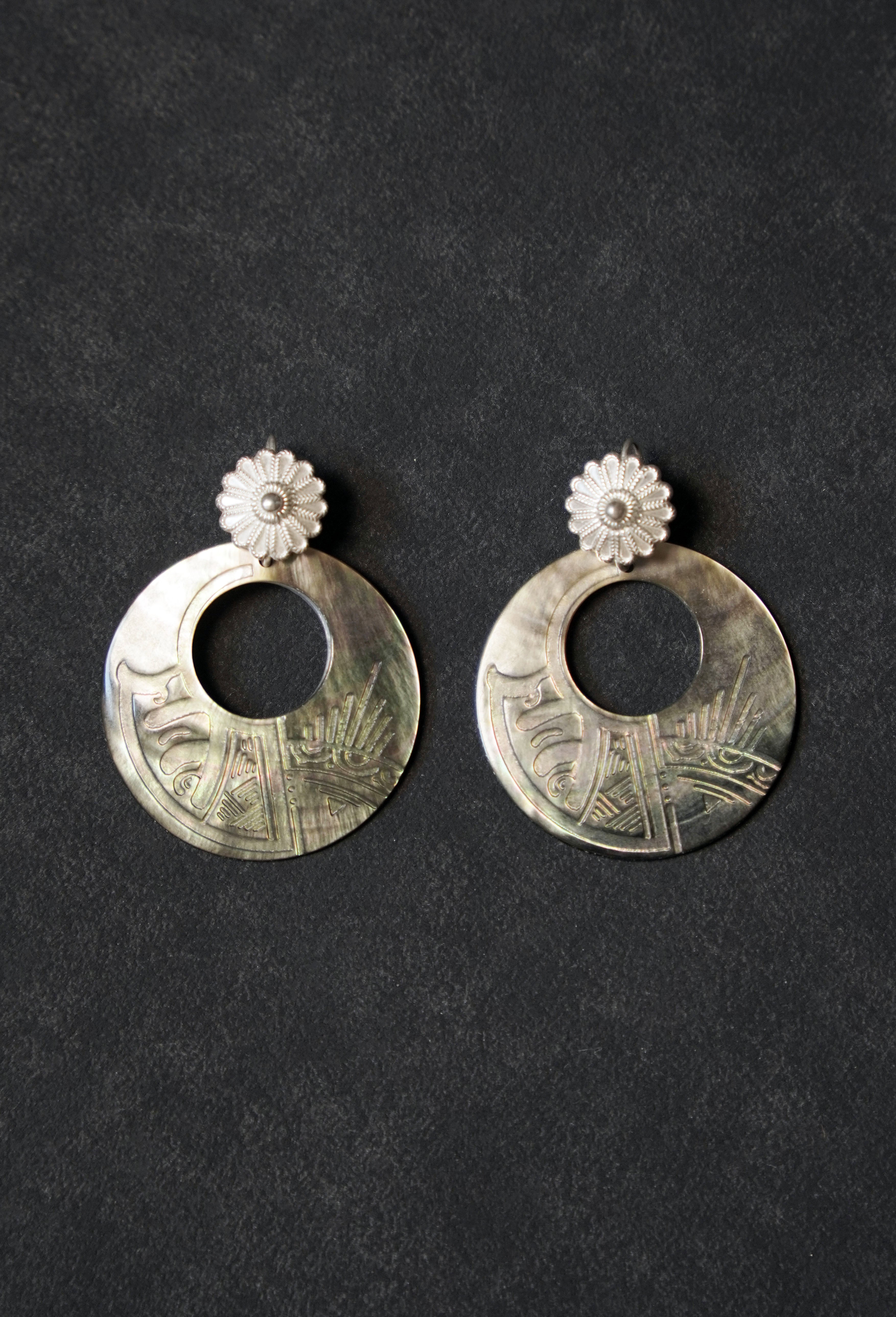 Hand-Crafted Soma Flower & Ancient Qiang Solar Disk Earrings
