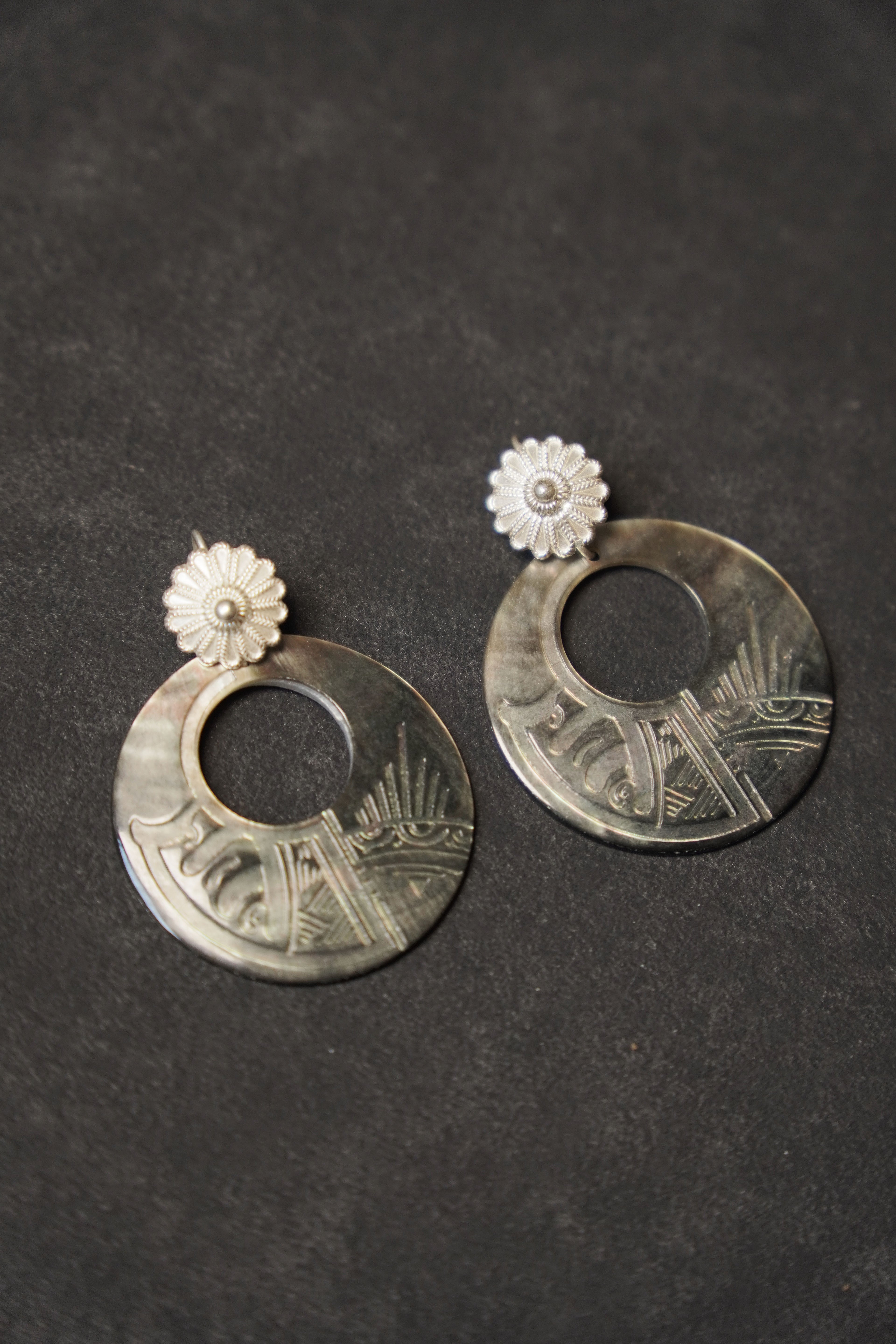 Hand-Crafted Soma Flower & Ancient Qiang Solar Disk Earrings