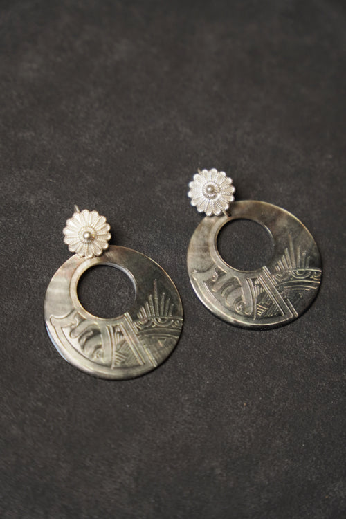 Hand-Crafted Soma Flower & Ancient Qiang Solar Disk Earrings