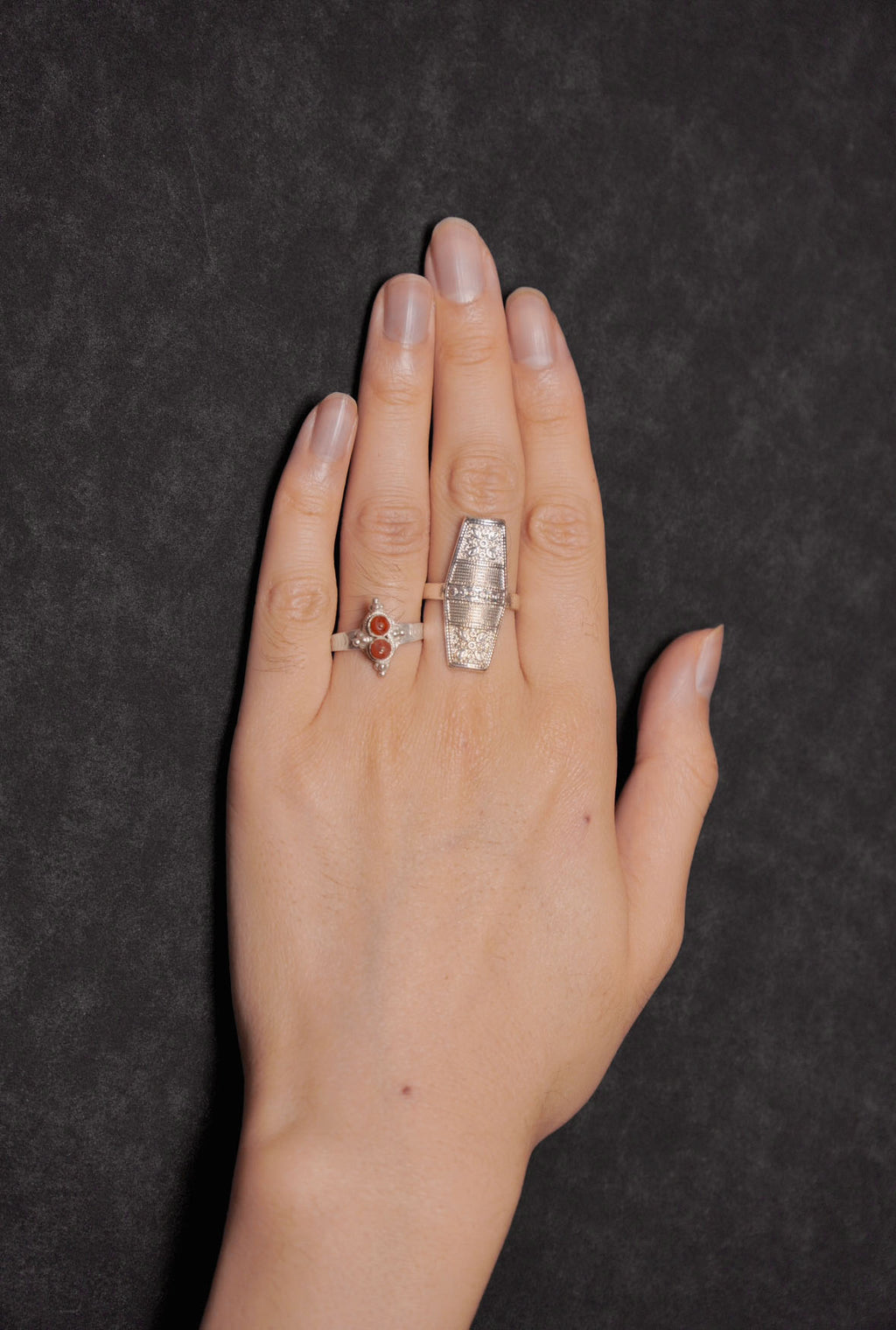 Yi Twin Red Agate,990 Silver Tribal Ring